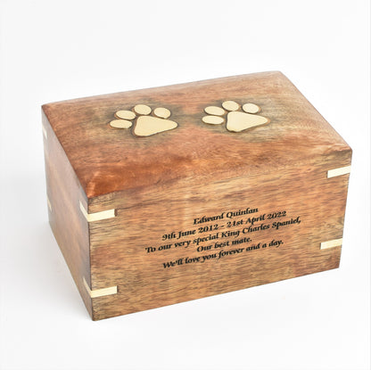 Solid Wood Biodegradable Paw Print Pet Cremation Ashes Casket Urn Medium/Large