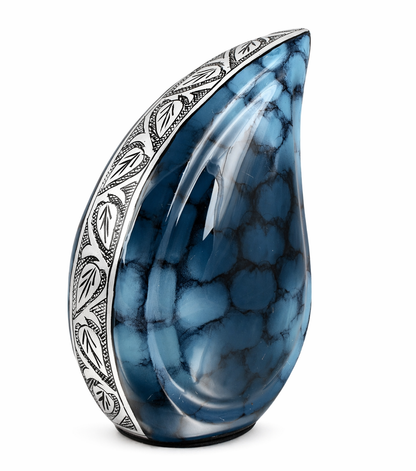Small Blue Clouded Teardrop Urn