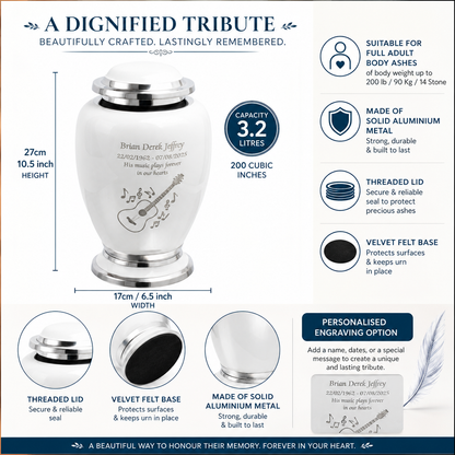 Guitar and Music Notes Design White Urn