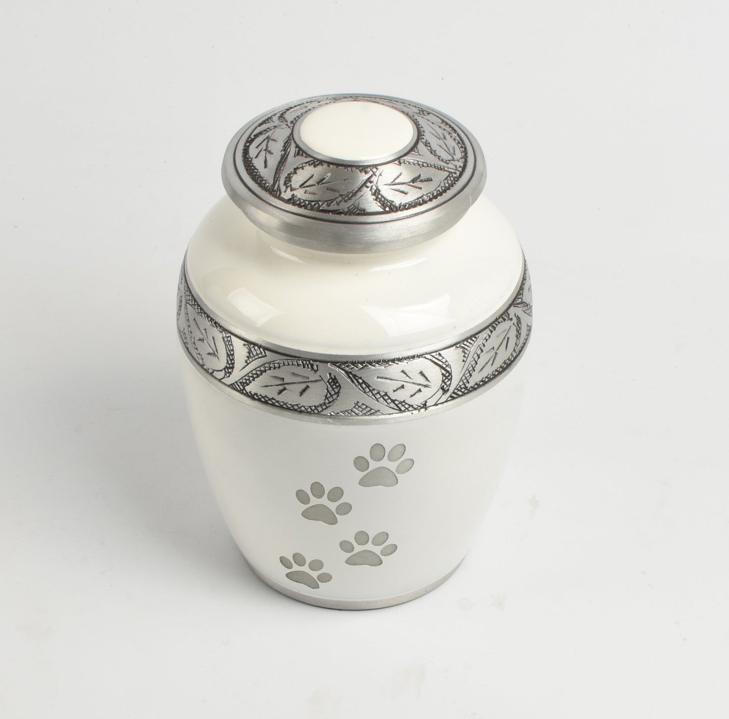 White Paw Print 8" Medium and 6" Small Pet Ashes Urn