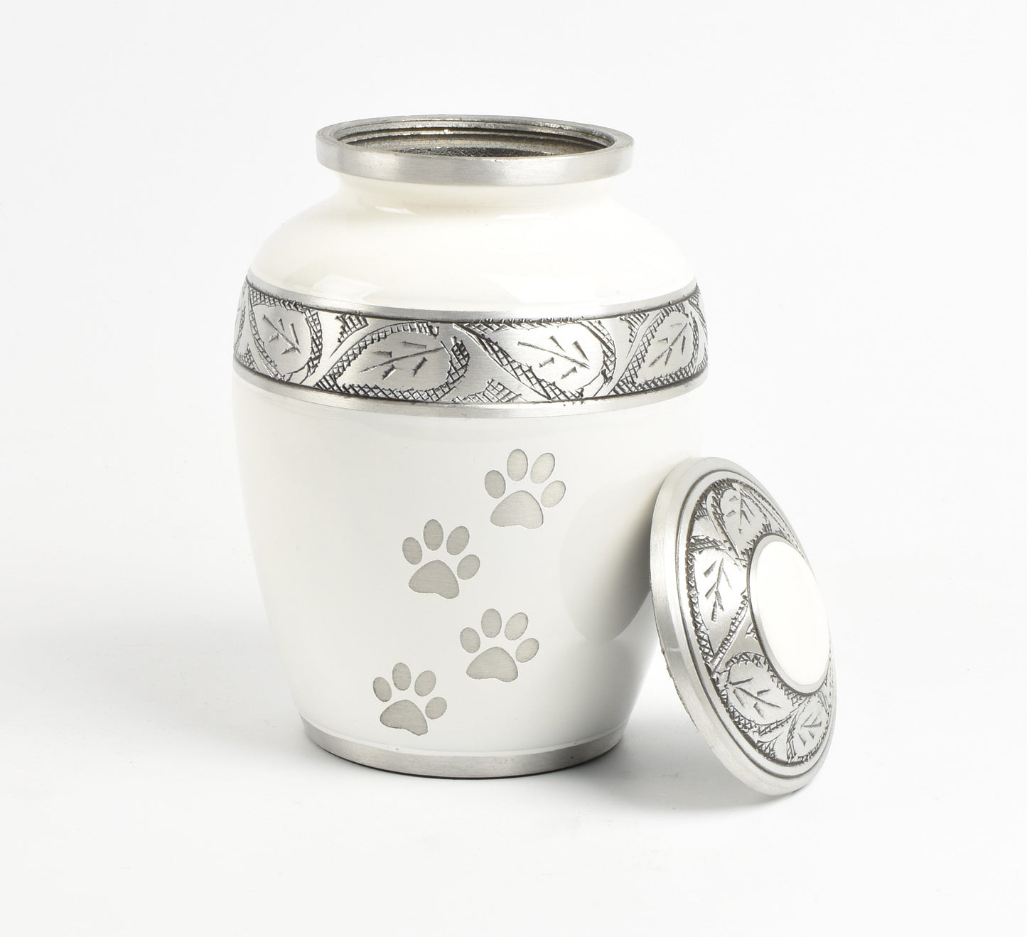 White Paw Print 8" Medium and 6" Small Pet Ashes Urn