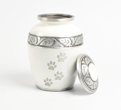 White Paw Print 8" Medium and 6" Small Pet Ashes Urn