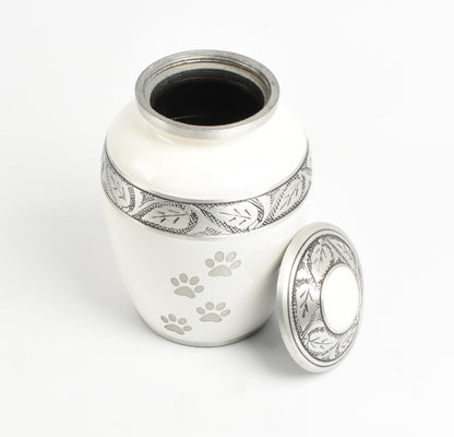 White Paw Print 8" Medium and 6" Small Pet Ashes Urn