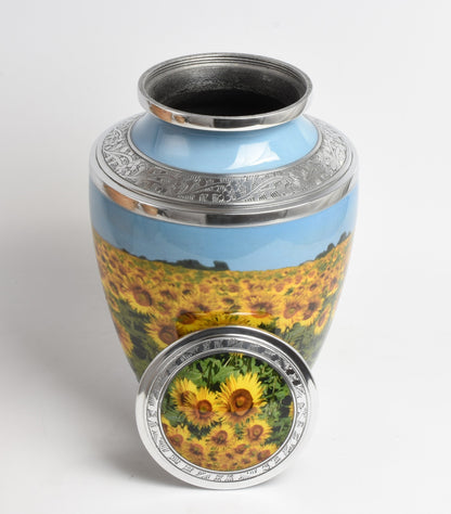 Sunflower Design Aluminium Cremation Urn