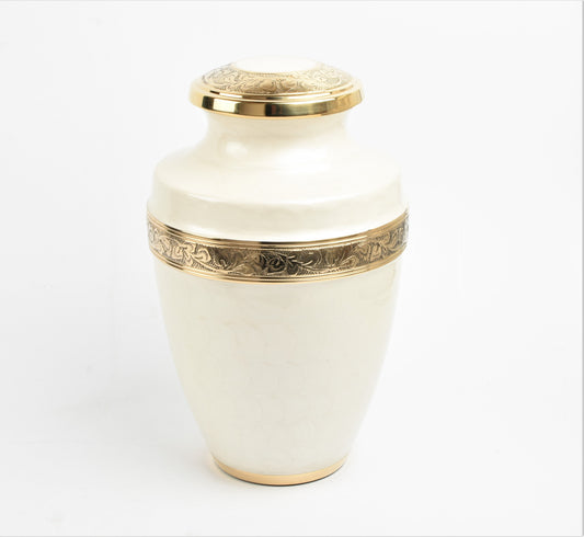 Pearl White Urn With Gold Band