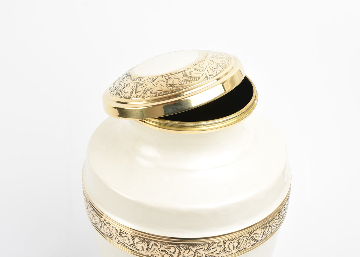 Pearl White Urn With Gold Band