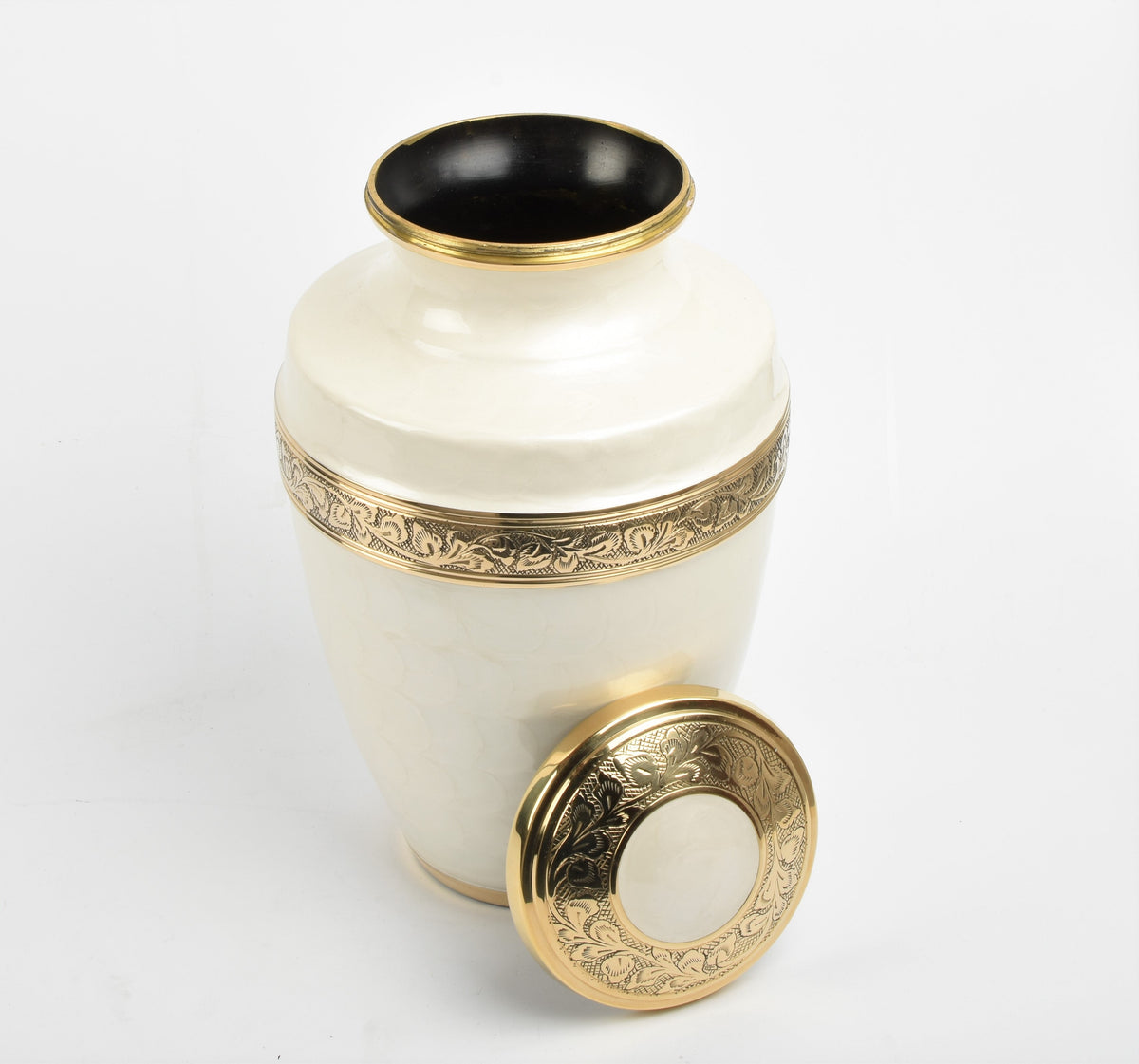 Pearl White Urn With Gold Band