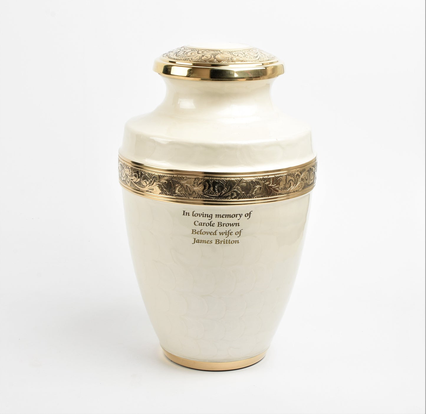 Pearl White Urn With Gold Band