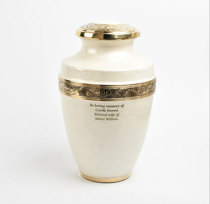 Pearl White Urn With Gold Band