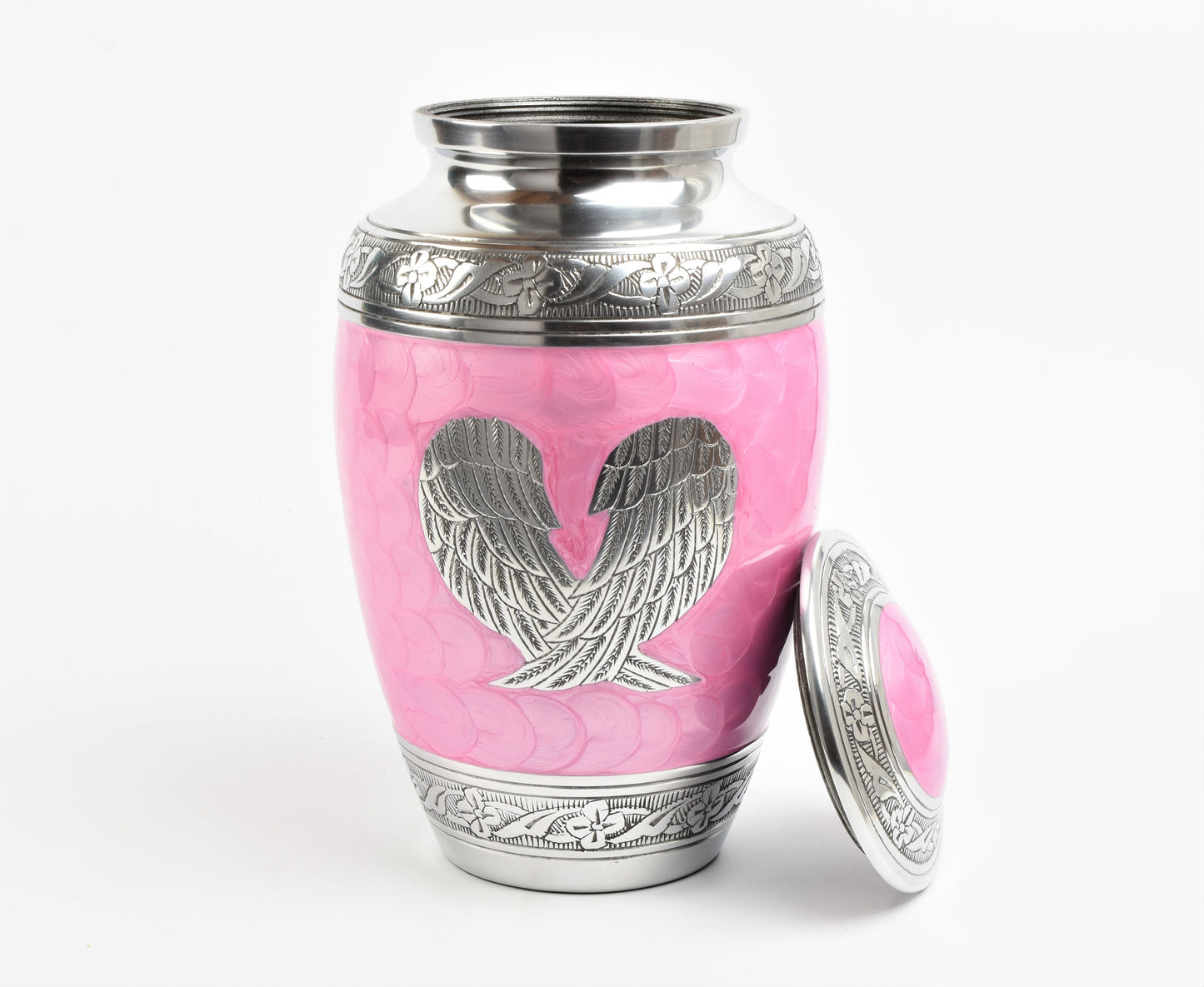 Angel Wings Pink And Silver Cremation Urn