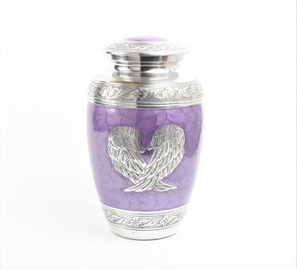 Angel Wings Purple And Silver Cremation Urn