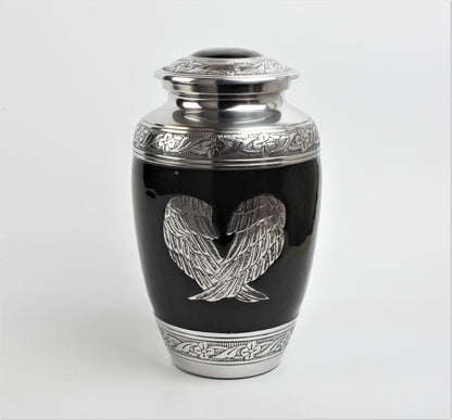 Angel Wings Black And Silver Cremation Urn