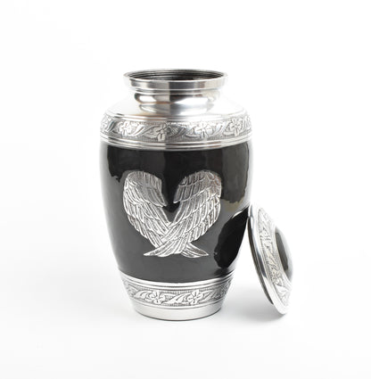 Angel Wings Black And Silver Cremation Urn