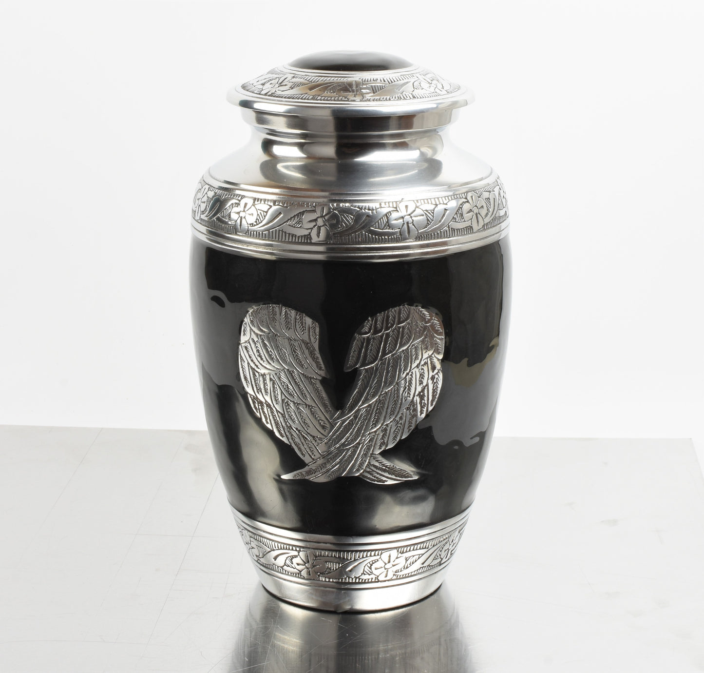 Angel Wings Black And Silver Cremation Urn