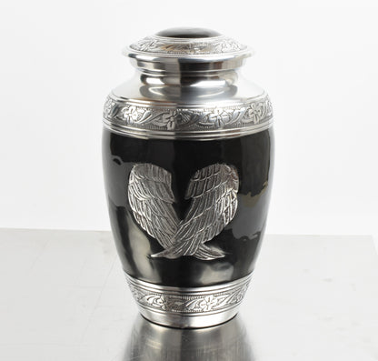 Angel Wings Black And Silver Cremation Urn