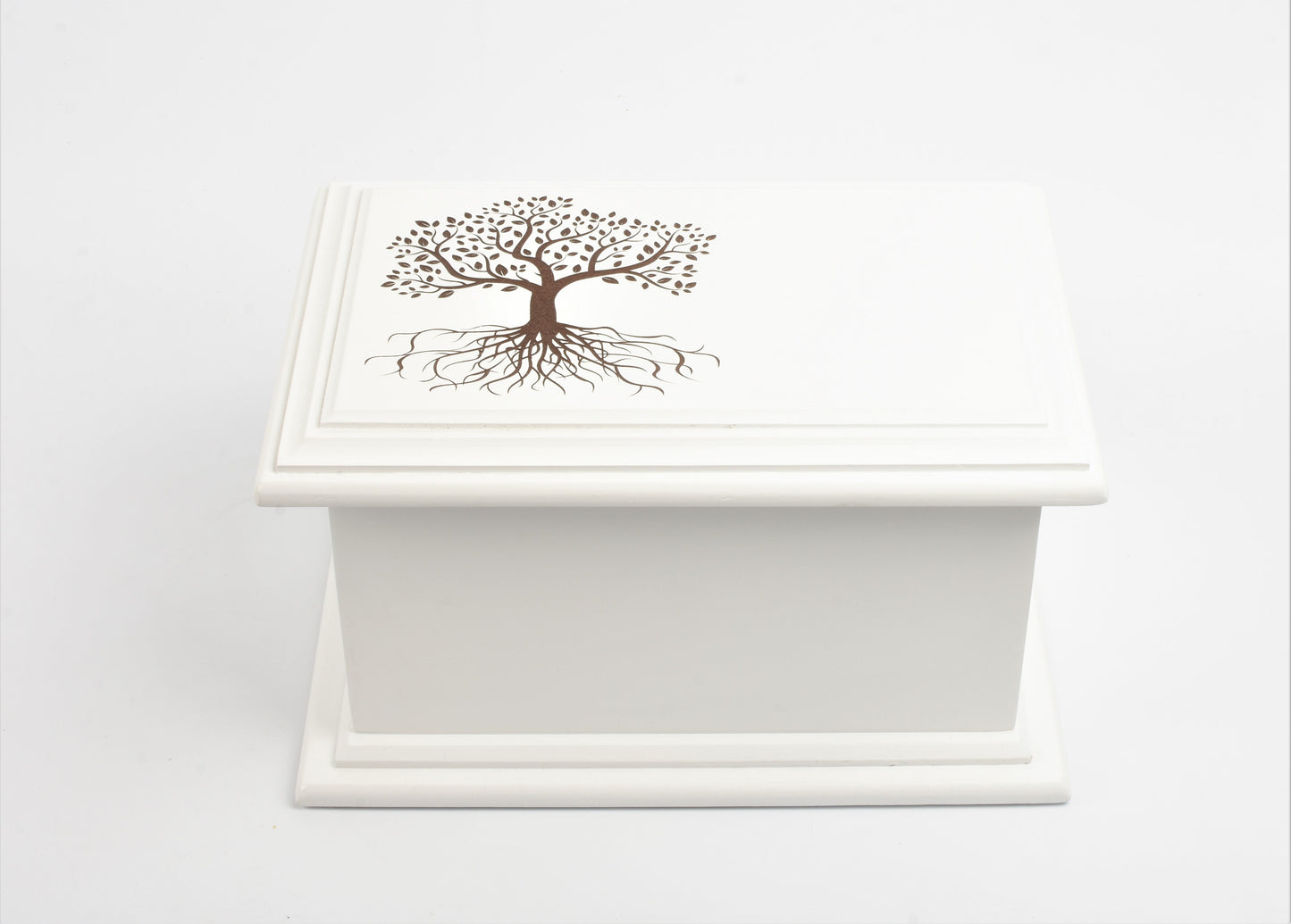 Large MDF Wood White Cremation Casket Tree of Life