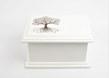Large MDF Wood White Cremation Casket Tree of Life