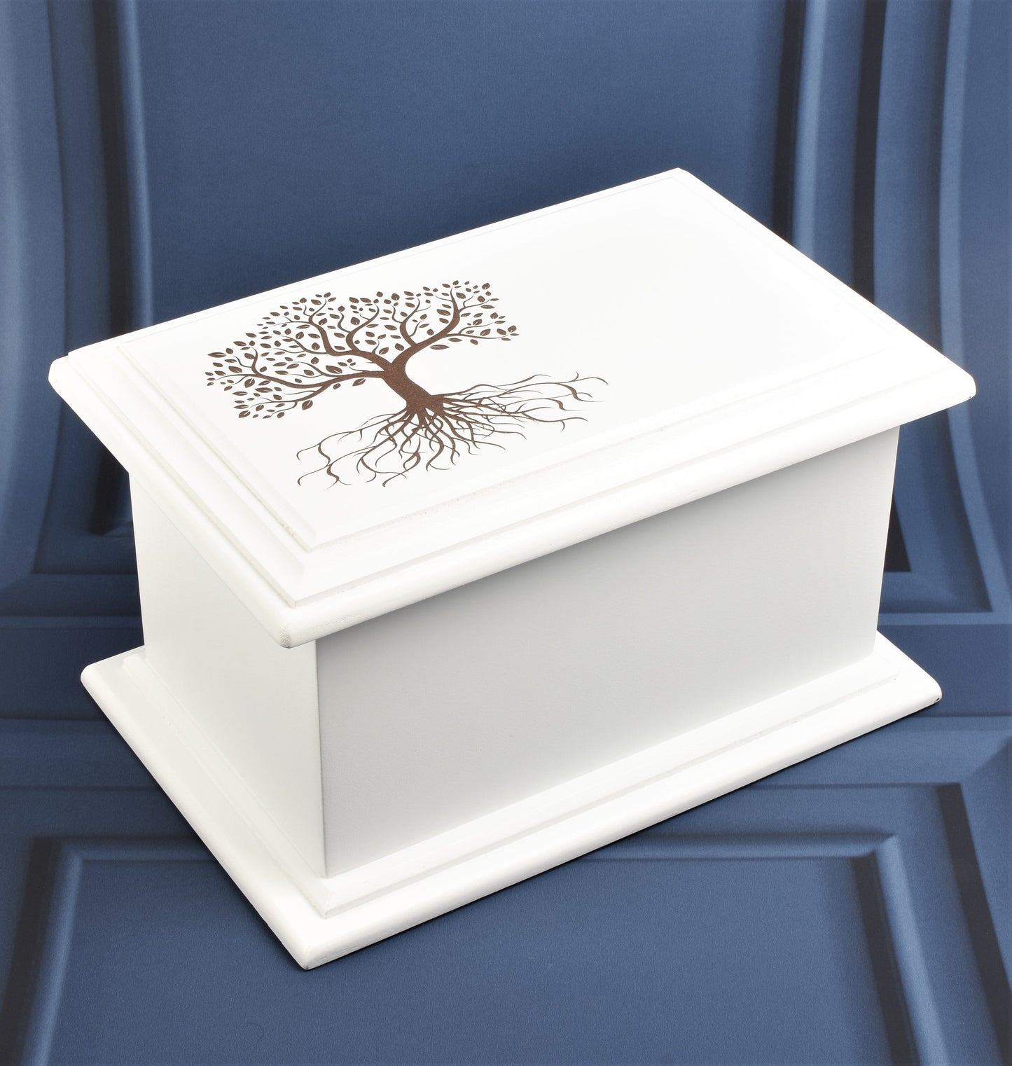 Large MDF Wood White Cremation Casket Tree of Life
