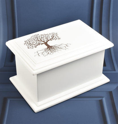 Large MDF Wood White Cremation Casket Tree of Life