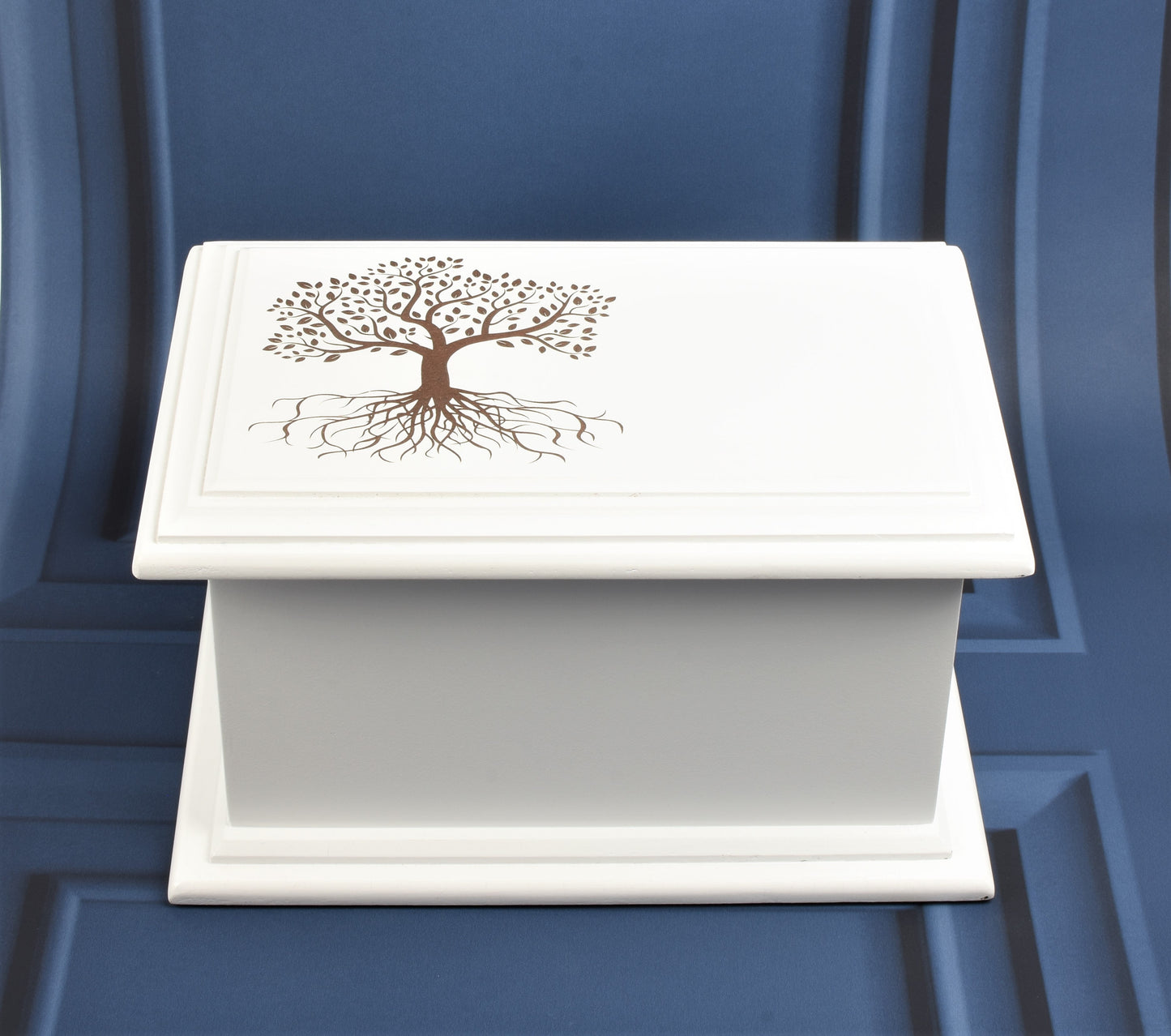 Large MDF Wood White Cremation Casket Tree of Life