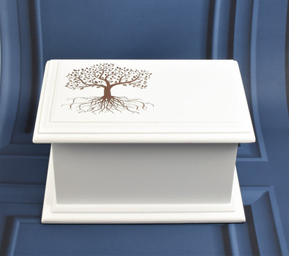 Large MDF Wood White Cremation Casket Tree of Life