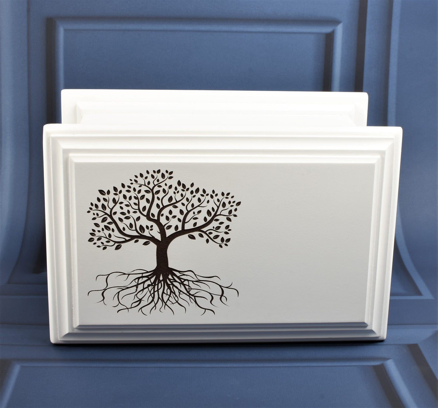 Large MDF Wood White Cremation Casket Tree of Life