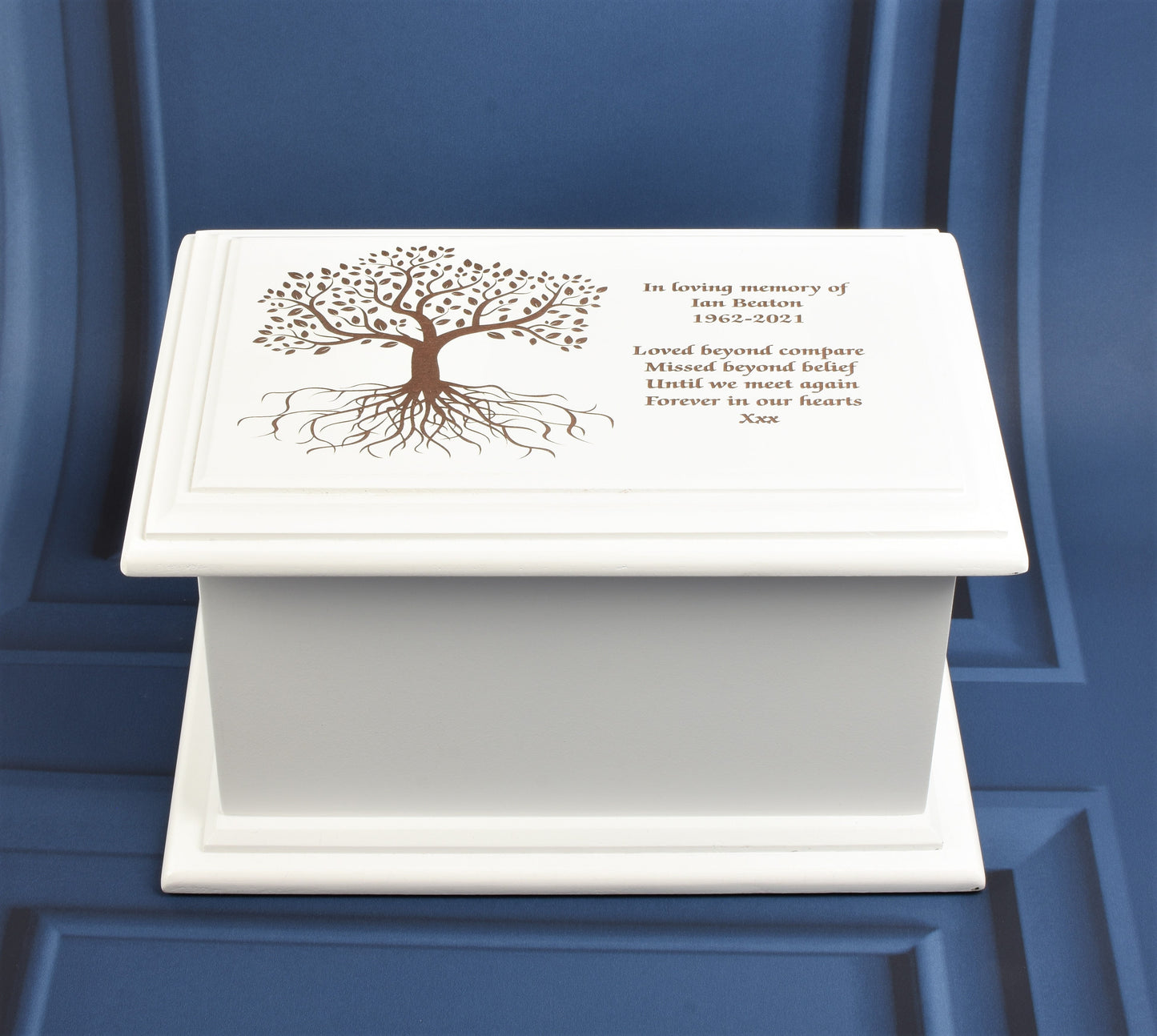 Large MDF Wood White Cremation Casket Tree of Life