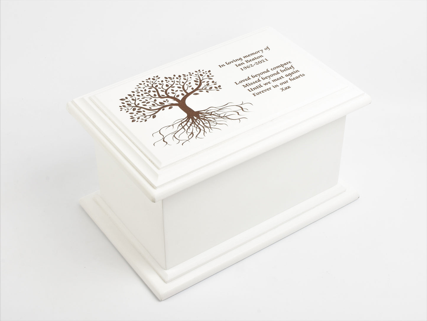 Large MDF Wood White Cremation Casket Tree of Life