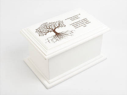 Large MDF Wood White Cremation Casket Tree of Life