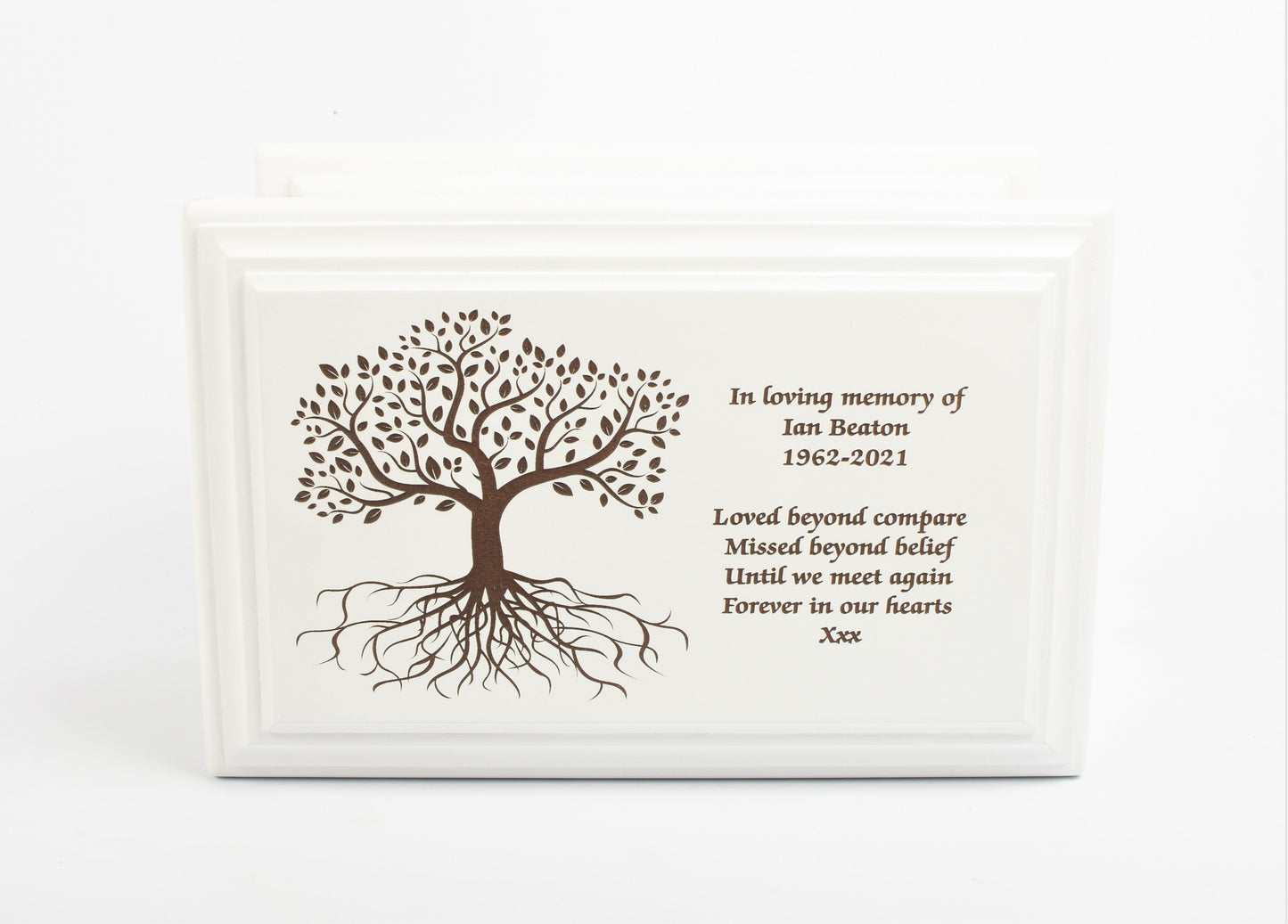 Large MDF Wood White Cremation Casket Tree of Life