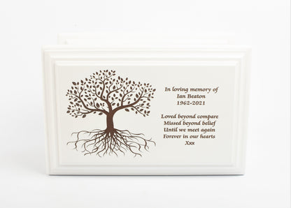 Large MDF Wood White Cremation Casket Tree of Life