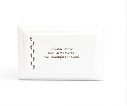 White MDF Wood Cremation Ashes Casket Footprints Urn 2 Sizes: Small & Medium