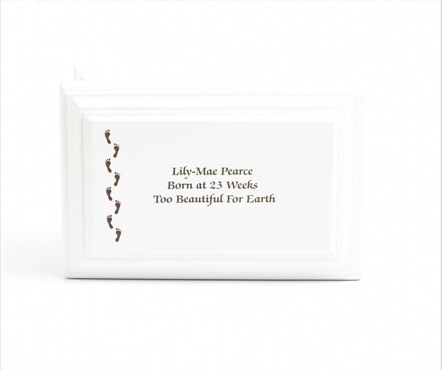 Large MDF Wood White Cremation Casket Footprints Design Urn