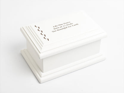 Large MDF Wood White Cremation Casket Footprints Design Urn