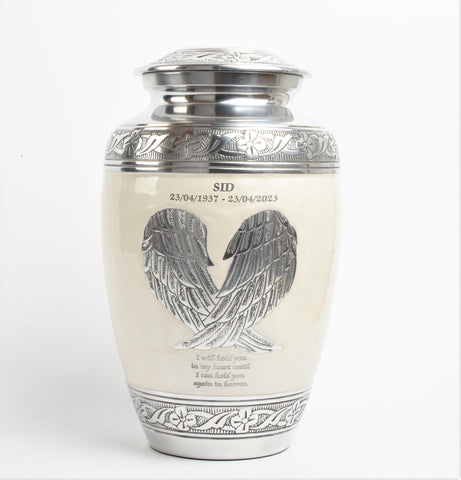 Angel Wings White And Silver Cremation Urn