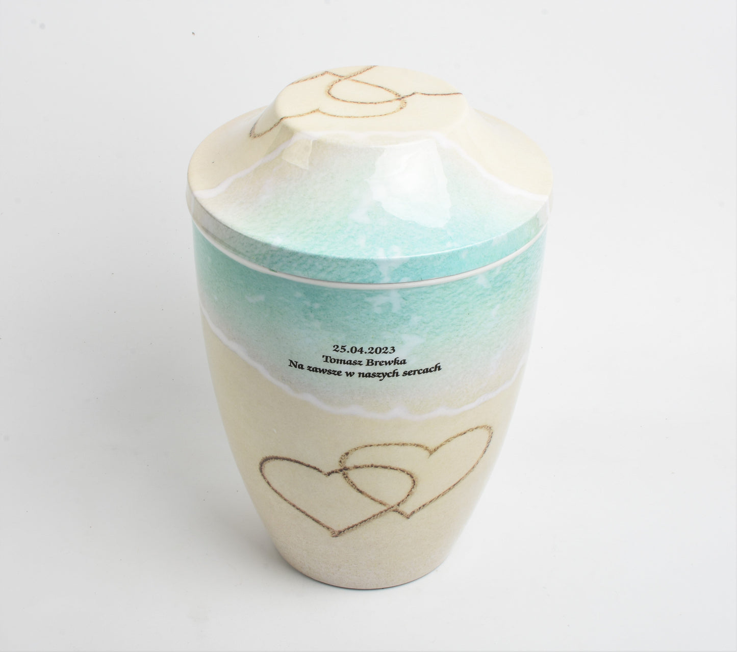 Hearts On Sand Design Iron Metal Cremation Urns With Free Ashes Bag
