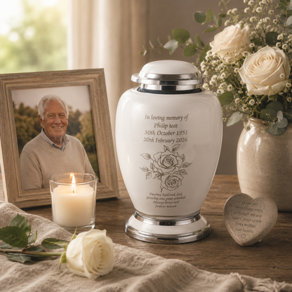 Two Roses Adult Ashes White Urn
