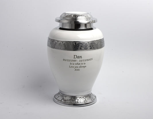 White & Silver Aluminium Dove Cremation Urn