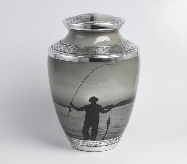 Fisher Man Fishing Aluminium Cremation Urn