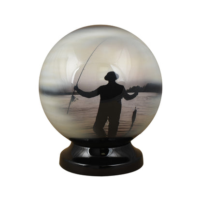 fishing globe urn, globe ashes urn, round ashes urn, fishing cremation urn, round urn, fishing man globe ashes urn, round cremation urn for ashes , urn for ashes , container for ashes, ashes storage jar, human ashes container, large urn , british urn, adult ashes urn, cremation urn for human ashes, funeral memorial burial remembrance URN, affordable price urn, metal urn