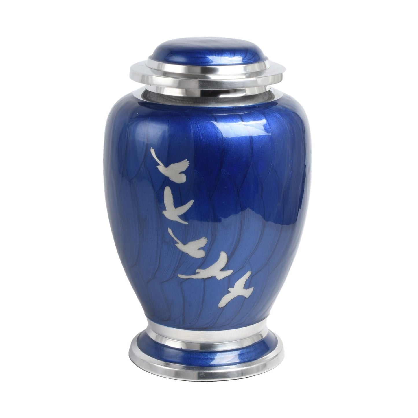 Blue and Silver Flying Birds Urn