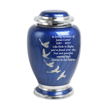 Blue and Silver Flying Birds Urn