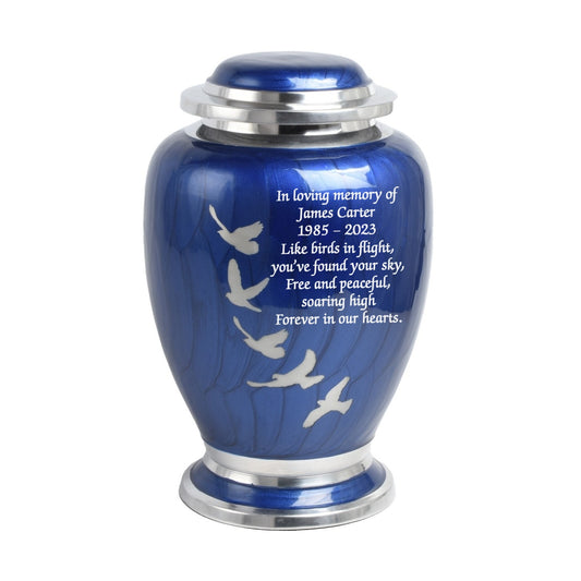 Blue and Silver Flying Birds Urn