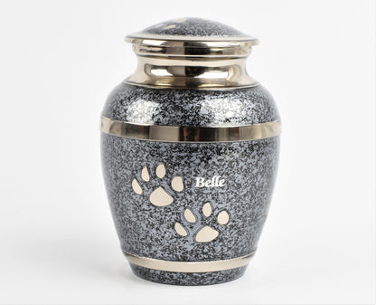 Grey Marble & Silver Paw Print Cremation Urn- Medium and Small