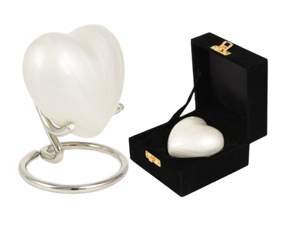Pearl White Keepsake Heart With Box & Stand