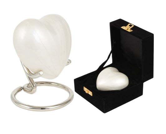 Pearl White Keepsake Heart With Box & Stand