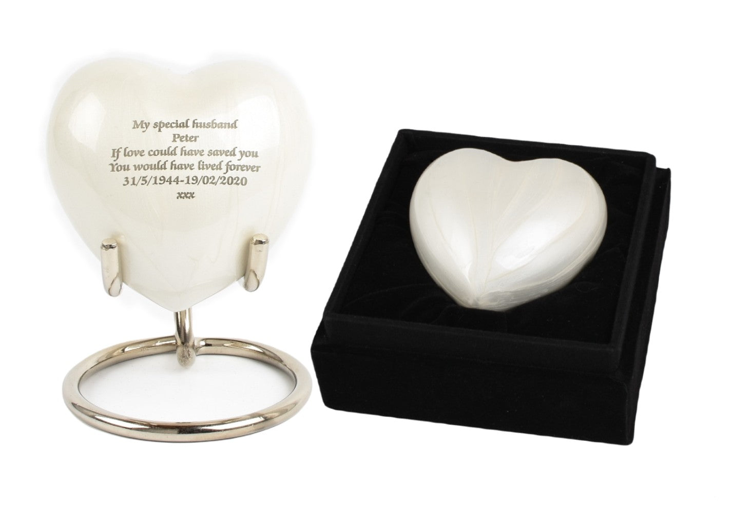 Pearl White Keepsake Heart With Box & Stand