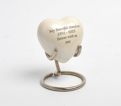 Pearl White Keepsake Heart With Box & Stand