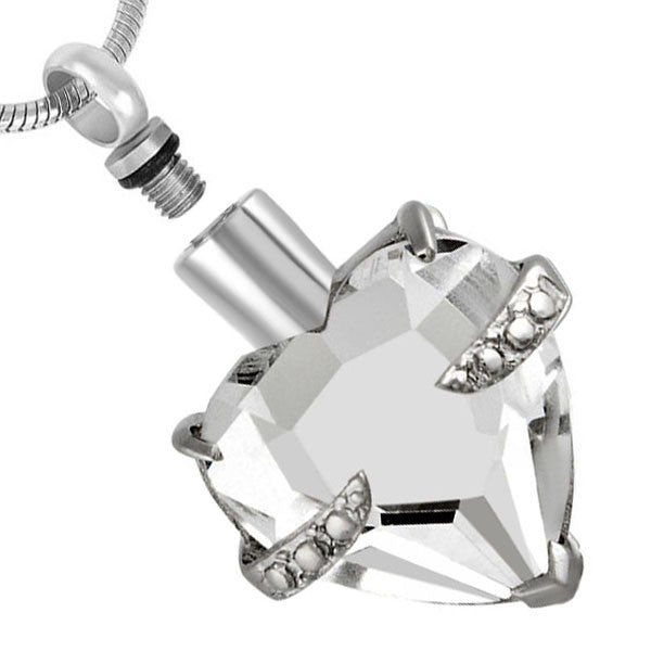 White Crystal Heart Pendant Mini ashes urn necklace cremation jewellery human ashes container