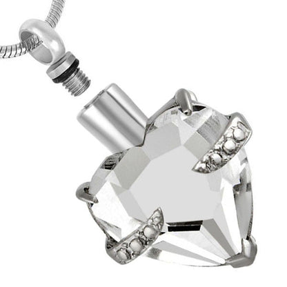 White Crystal Heart Pendant Mini ashes urn necklace cremation jewellery human ashes container